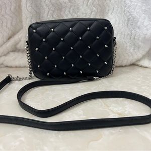 RM Rebecca Minkoff Black Silver Diamond Quilt Studded Crossbody Mini Bag NWT